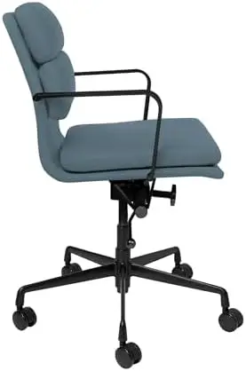 Padded Management Office Chair - Mid Back Desk Chair with Arm Rest, Swivel & Cushion Availability, Made of Faux Leather, Coastal