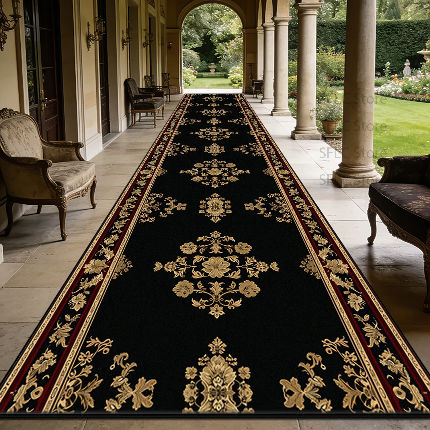 European Retro Dark Toned Lint-free Corridor Carpet Decoration Doorway Stair Foldable Rug Easy Clean Antiskid Long Runner Mats
