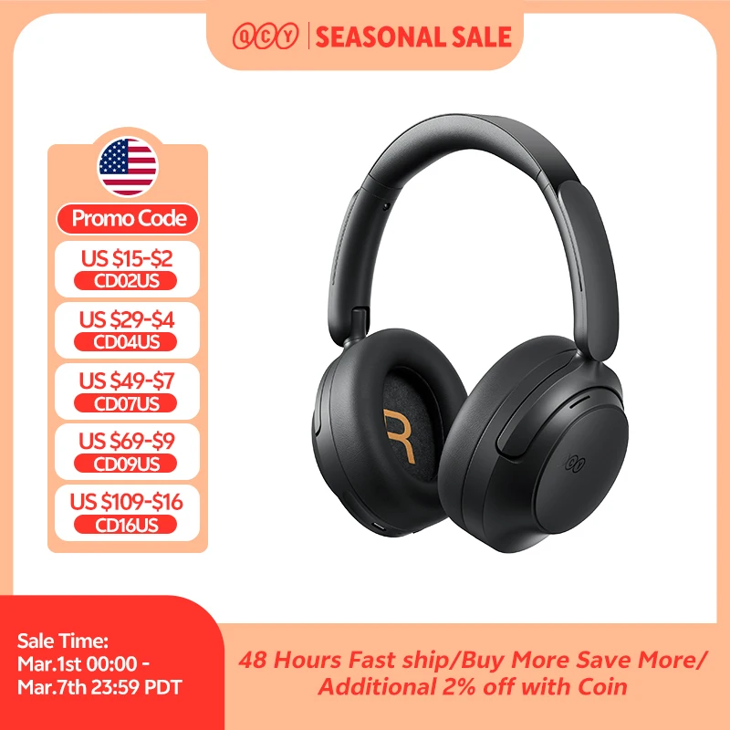 QCY H3S -56dB Adaptive ANC Over Ear Headphone Hi-Res LDAC Spatial Sound Wireless Earphone Bluetooth 6.0 Dual Driver 102H Headset