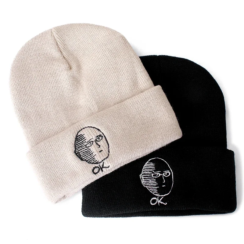 One punch man unissex algodão dos desenhos animados gorros bordados chapéus casuais de malha chapéu de inverno duro hip hop crânio gorro chapéu