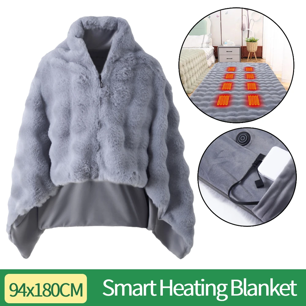 

Smart Heating Blanket USB Charging Soft Zipper Shawl Detachable Electric Thermal Blanket for Travel Hiking Camping 94*180CM