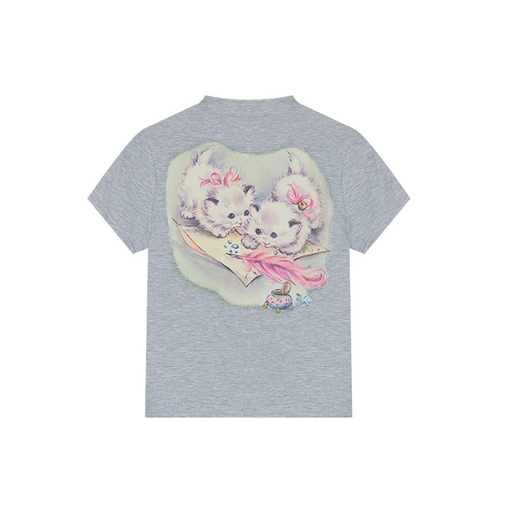 Casual Wear Cat Print Tee All-match T-shirt Suitable For All Seasons Brand New Item Casual Fashion Half Turtleneck Style