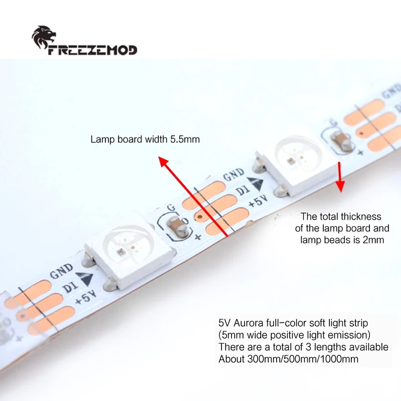 FREEZEMOD RGB Soft LED Light Strip For CPU /GPU Water Block/ Water Pump, 5V ARGB ARUA SYNC, 97-1000mm Length