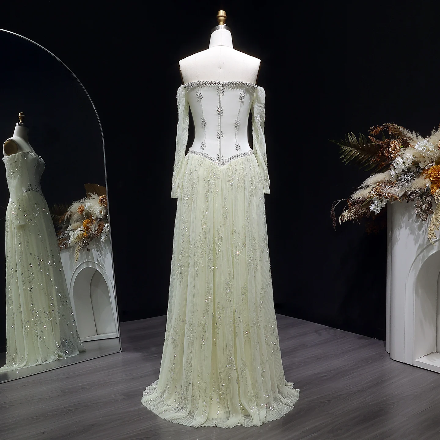 Sharon Said Elegantes Sweetheart-Abendkleid mit Transparenten Langen Ärmeln und Perlen für Hochzeiten, Partys und Bälle SS628 Maßanfertigung – Detail 17