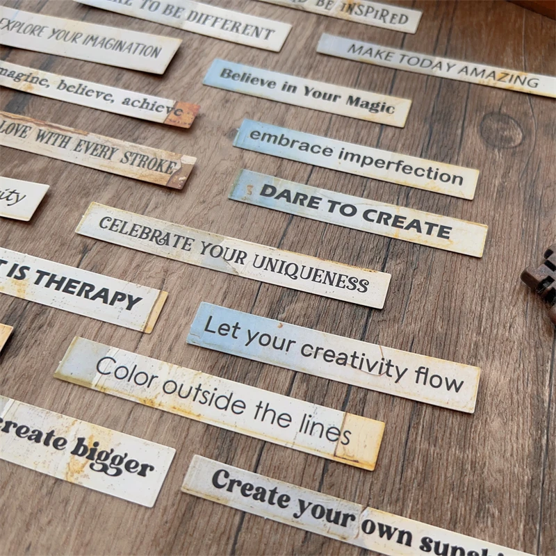 24pcs/lot Vintage English Typewriter Stickers Mottled Word Inspiration Quote Junk Journal Ephemera Sticker Scrapbooking Material