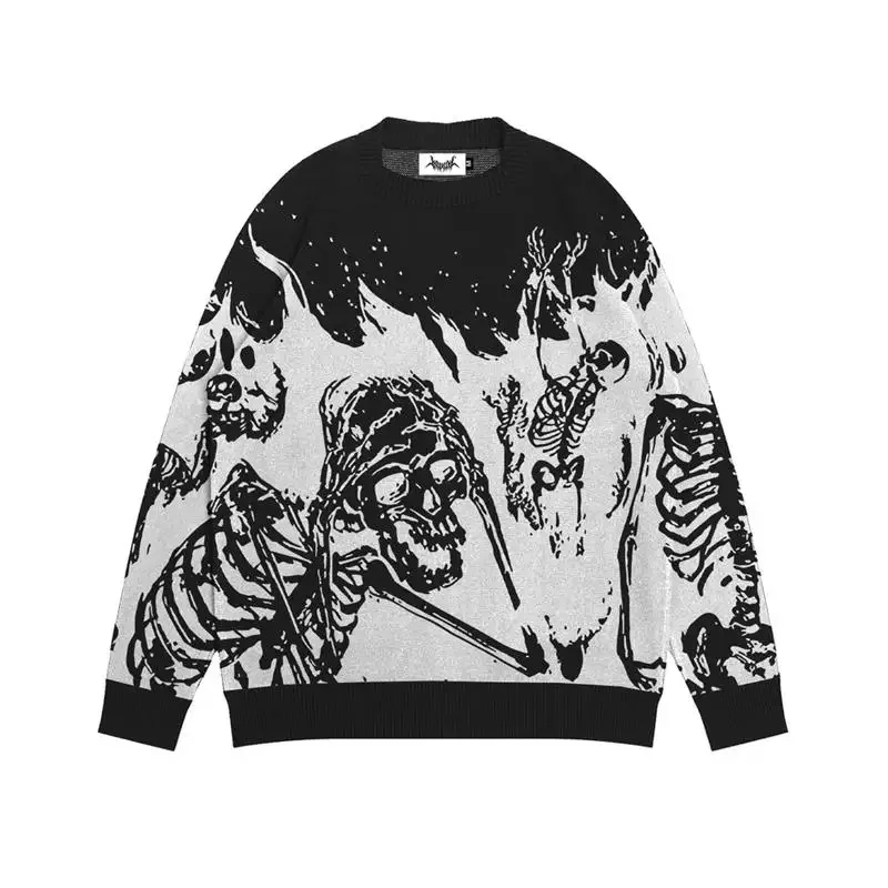 New Y2K Women streetweat knitted abstract Handsome skull printed pullover Harajuku cotton Men sweater winter Women clothes