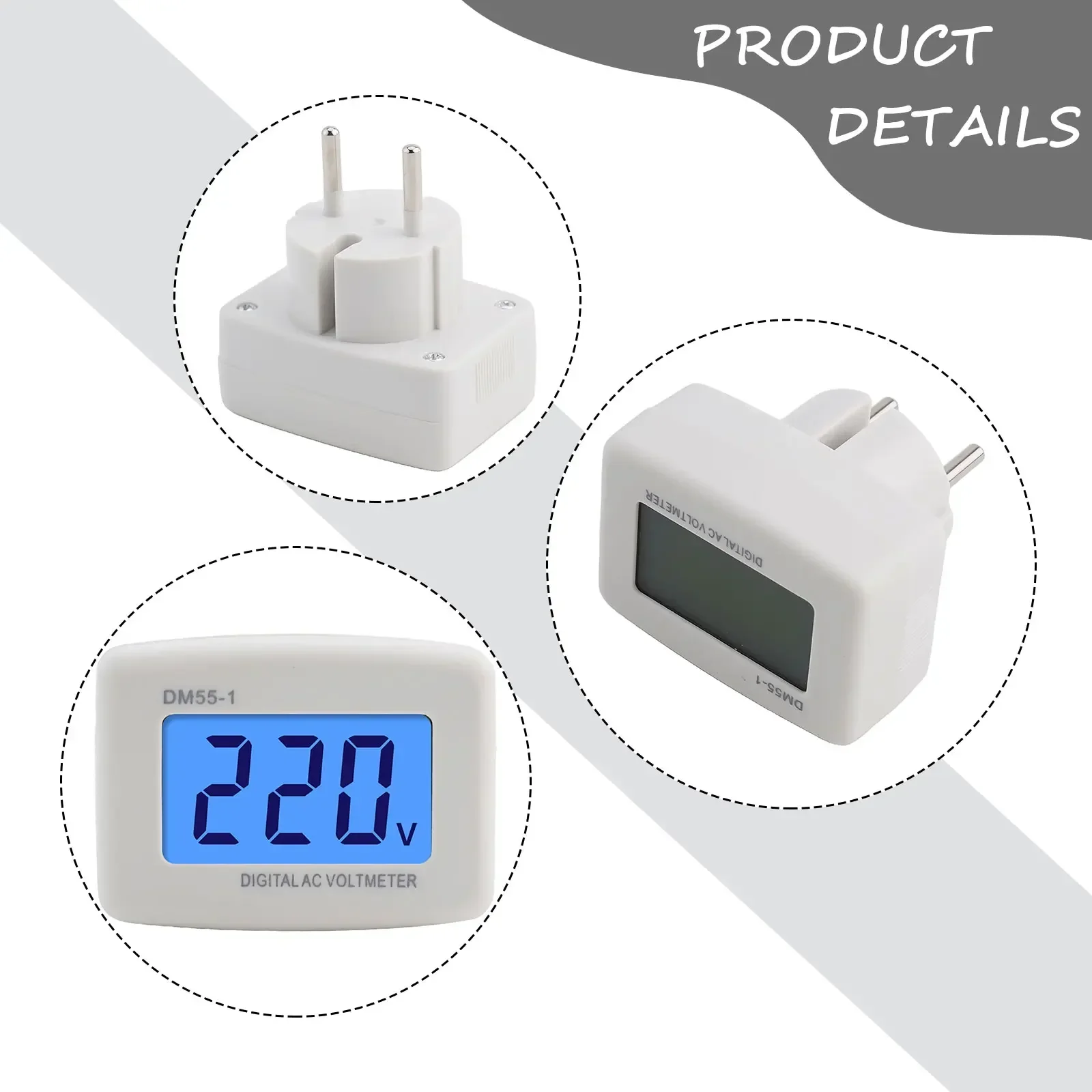 DM55-1 AC Voltmeter Plug Type 110V-220V Digital AC LCD Digital Display Voltmeter Real-time Current Grid Voltage Monitoring