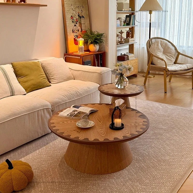 

Japanese Wabi-sabi Style Solid Wood Coffee Table Nordic Creative Patterned Round Coffee Table Living Room Home Furniture FYCT