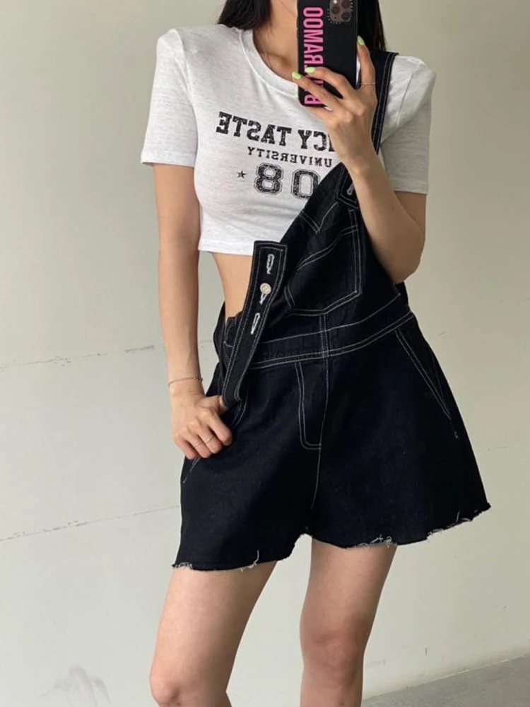 

Стильные антивозрастные джинсовые комбинезоны свободного кроя, широкие брюки, комплект из двух предметов, с высокой талией