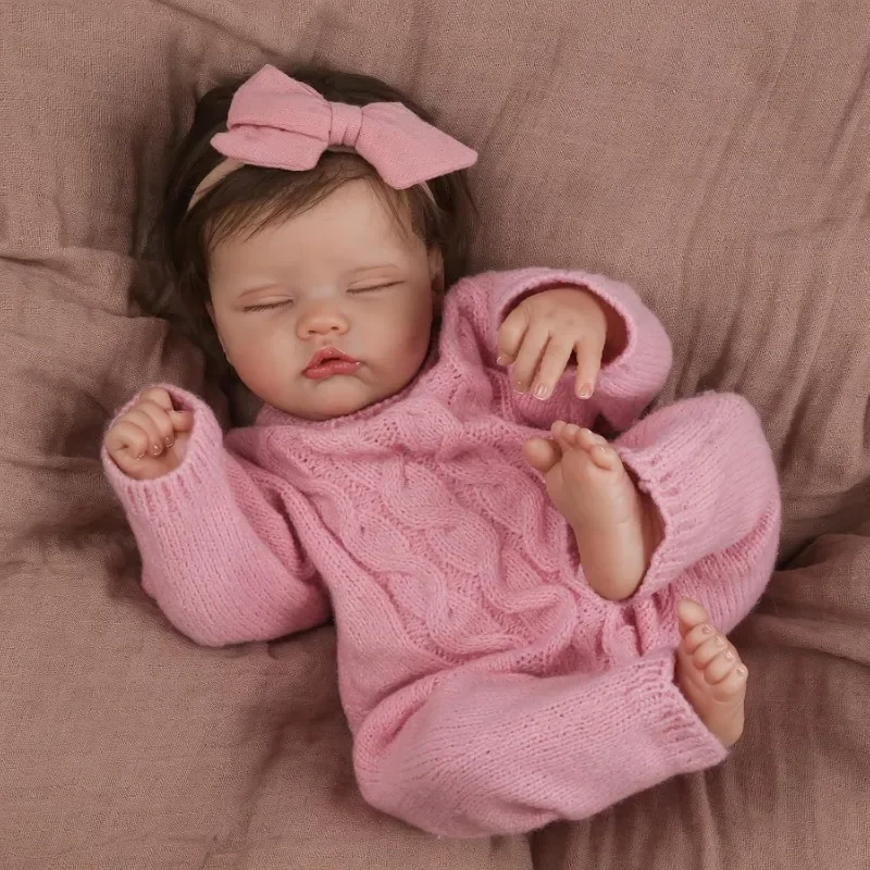 48cm Quinbee Sleeping Reborn Baby Girl Doll with Hand Rooted Hair Newborn Size High Quality Collectible Art Doll
