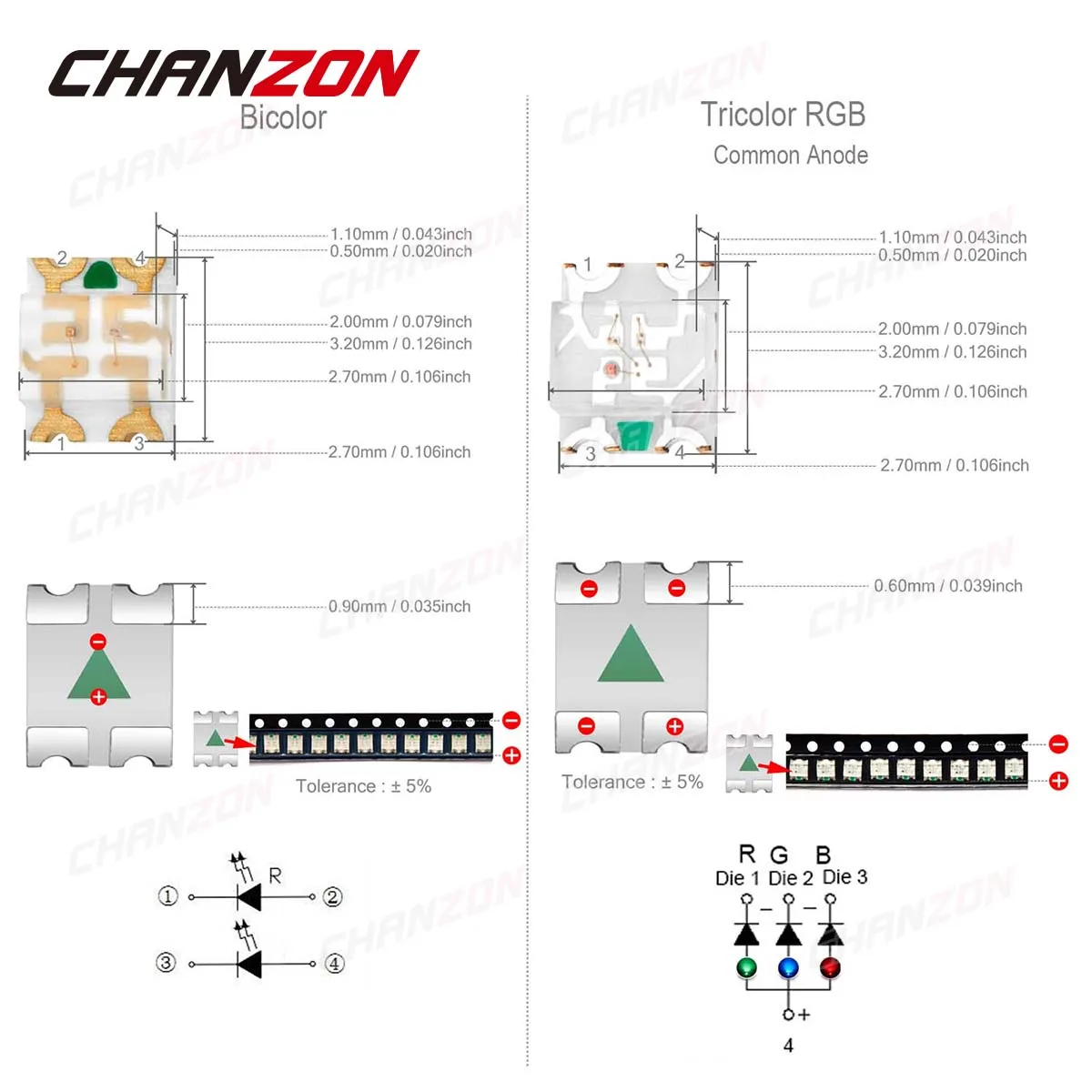 100 pz 1206 SMD LED Diodo Emettitore Lampada Chip Perline di Luce Rosso Verde Giallo Blu Bicolore RGB Multicolor Anodo Comune SMT FAI DA TE PCB