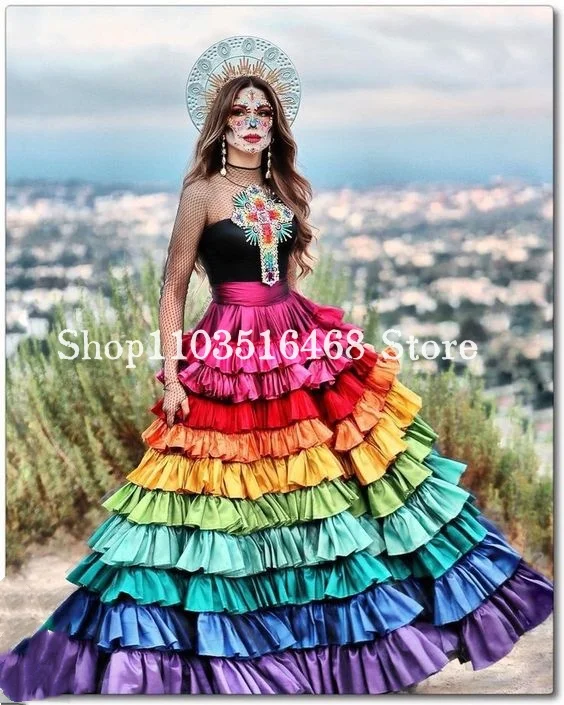 Mexican Princess Ball Quinceanera Dress Dazzling colourful appliquéd embroidered puffy cake dressDresses for special events