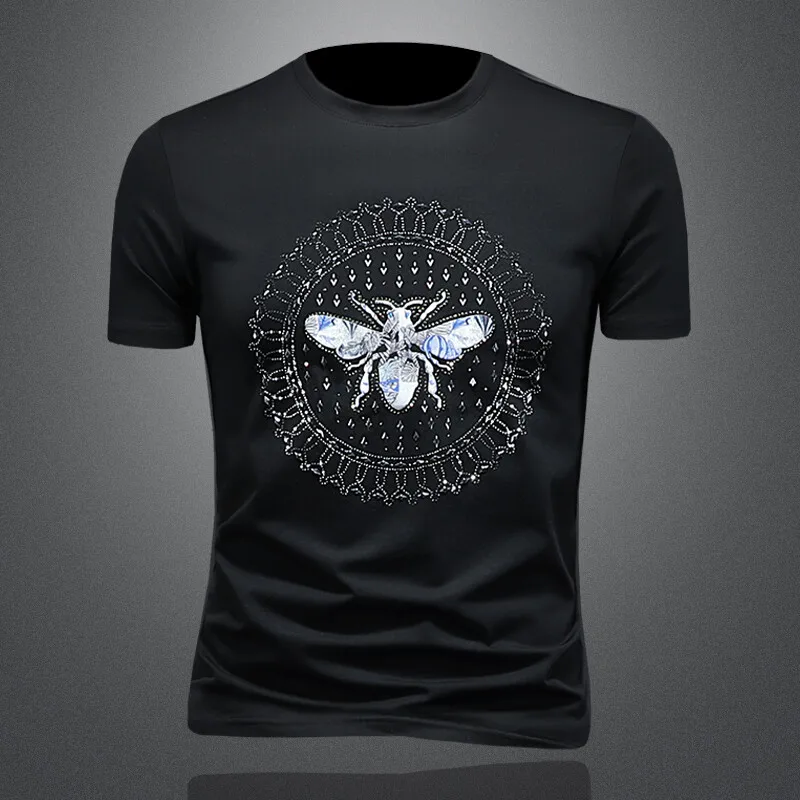 

Slim Fit Bee Pattern ort Sve T-irt Men's Large Size Faion Brand Summer New Sle Cotton Anti-Pilling round Ne Tee
