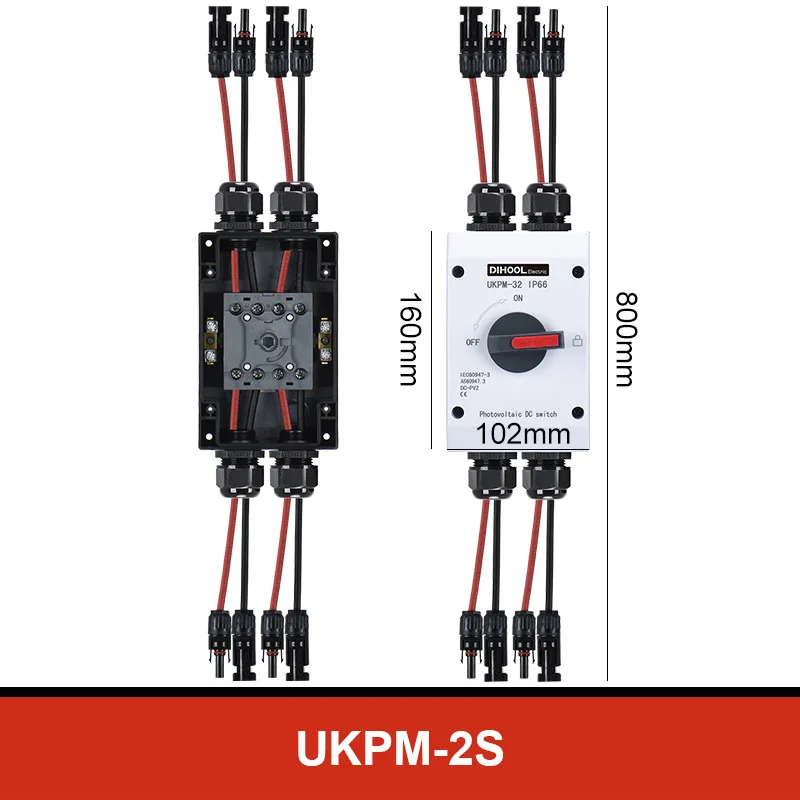 DC PV Photovoltaic Isolator Switch  IP66 Waterproof 600V 1200V 2 Strings 2 Out 16A 32A Disconnector for  Solar System