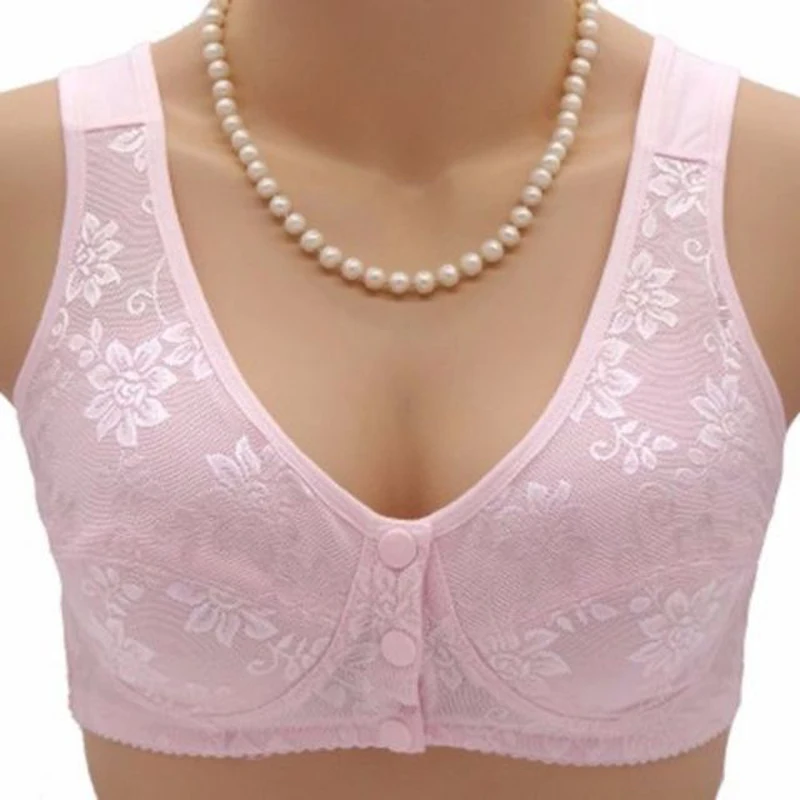 Women Front Button Bra Large Size Thin Brassiere Mother\'s Cotton Wireless Underwear Sleep Bra Anti-sagging Gathered Underwear