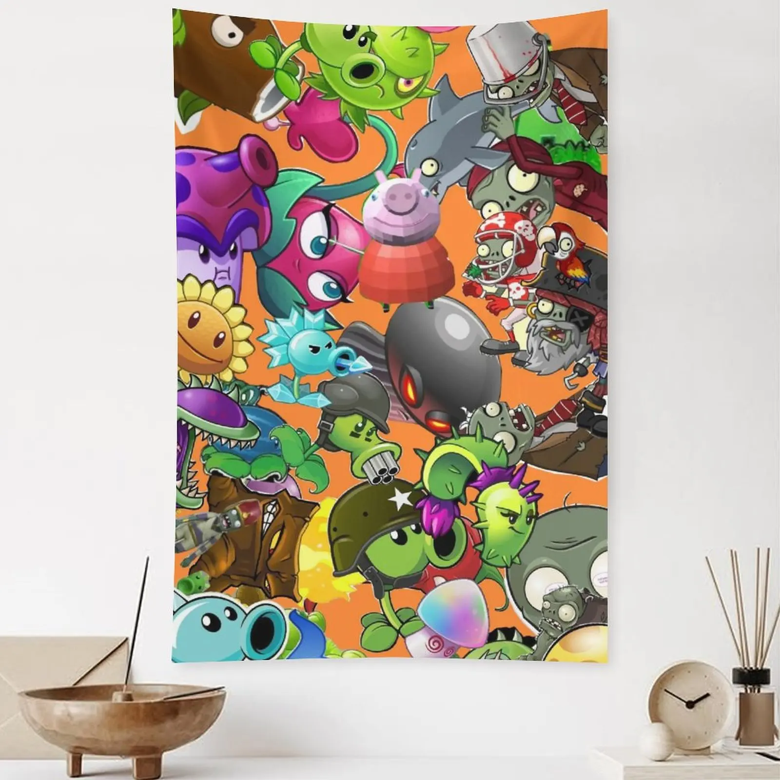 نسيج P-Plants-vs Cartoon Z-Zombie - ديكور معلق لغرفة المعيشة وغرفة النوم وخلفية المكتب والحفلات، هدية مثالية للمعجبين #3