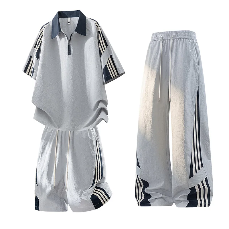 Sports suit summer boys casual loose thin short-sleeved shorts trousers three-piece men's suit