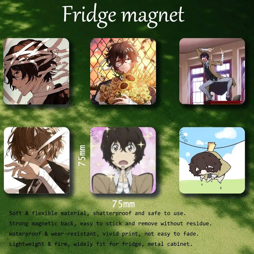 B-Bungo Stray Dogs O-Osamu D-Dazai Fridge Magnet Personalized Magnetic Durable Plastic Square Picture Surface Fridge Magnets