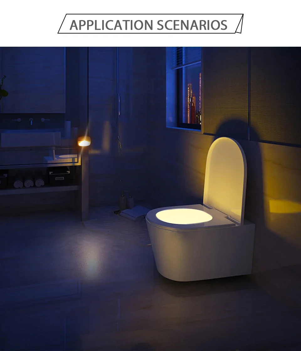 Stick on PIR Motion Sensor LED Night Light Battery Operated Nightlight for Bathroom Hallway Stairs Closet Cabinet Bedroom Decor