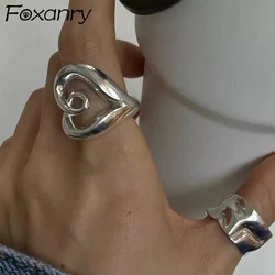 Foxanry Silver Color Love Heart Rings For Women Girls Fashion Simple Classic Elegant Sweet Daily Party Jewelry Accessories Gifts