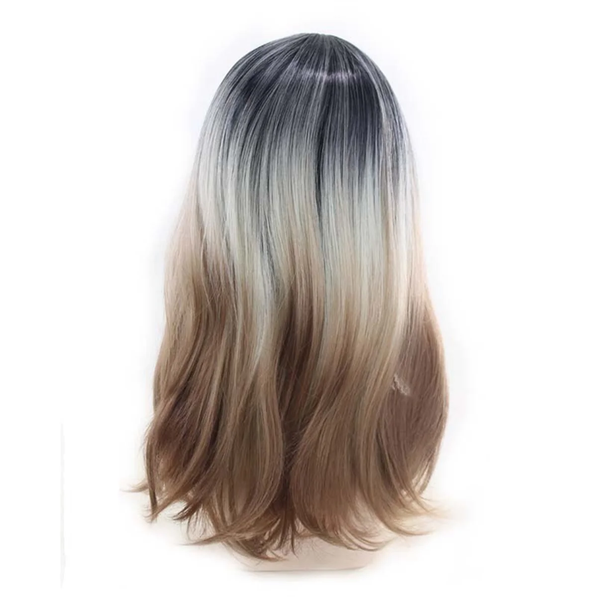 Natural Long Wavy Synthetic Heat Wig Resistant Ombre Silver Wigs Hair Girls Cosplay Party