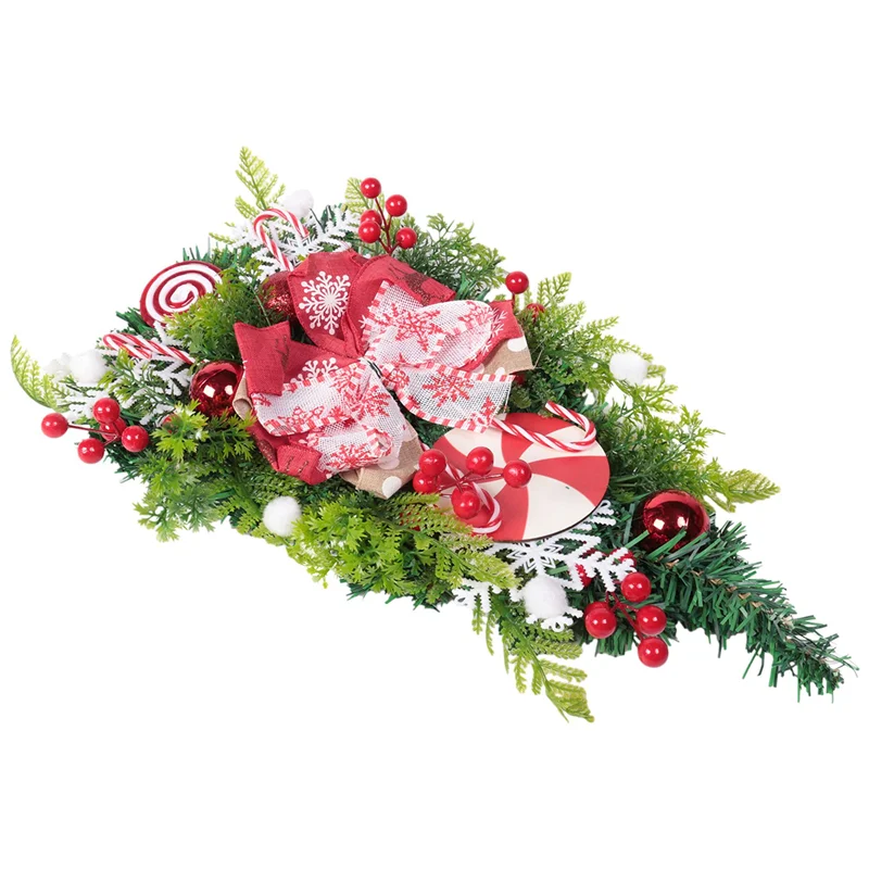 A59E-عيد الميلاد حلوى قصب إكليل للباب الأمامي عيد الميلاد درج زينة عيد الميلاد إكليل للديكور الداخلي 12X24 بوصة