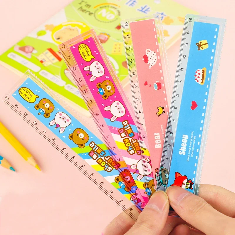 50pcs Ruler 15cm Cute Cartoon Ruler School Useful Study Supplies Kids Cute Stationery Items Wholesale Stationery Craft Supplies