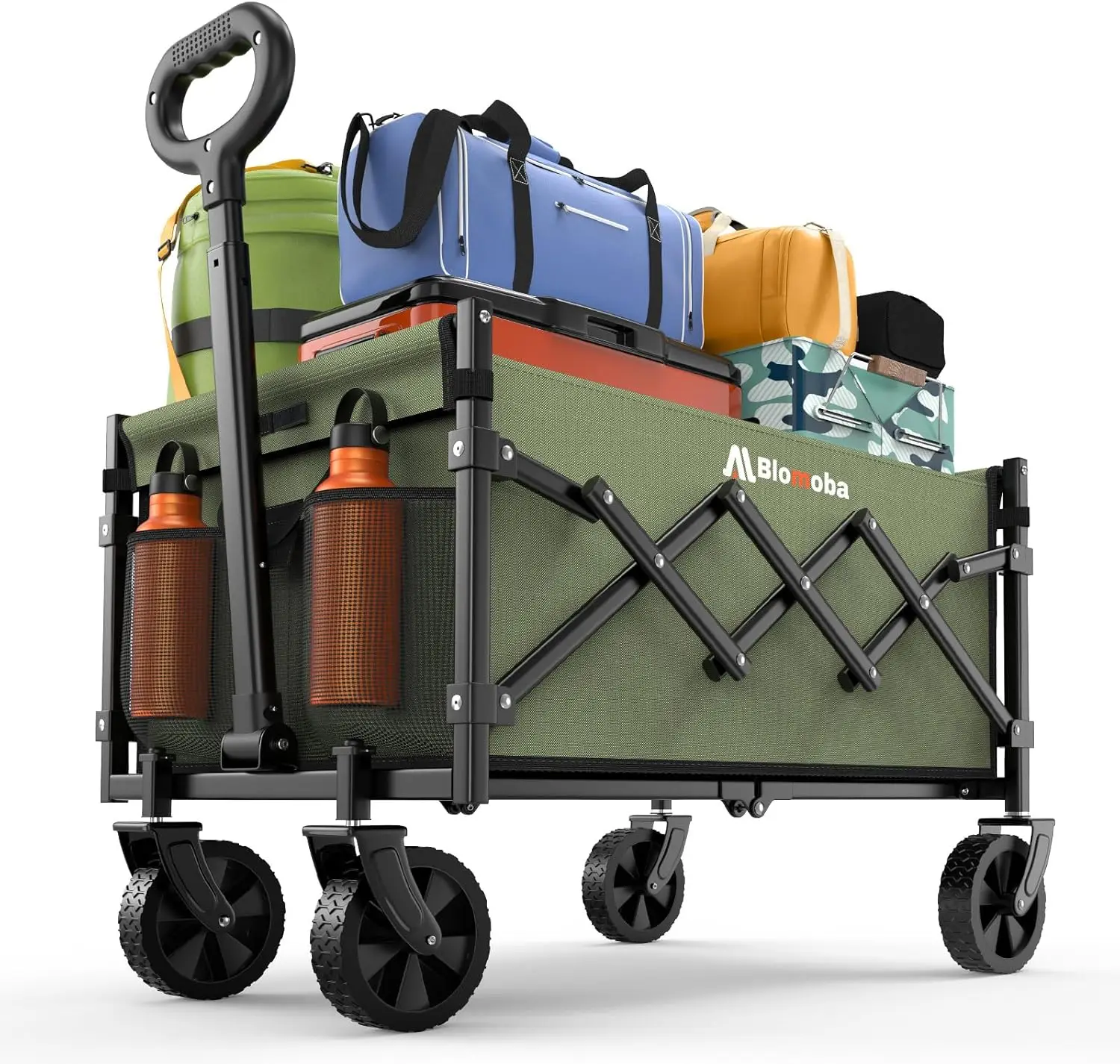 

220lbs Collapsible Wagon with 360° Wheels, Foldable Utility Cart for Camping Grocery Garden Beach, Lightweight Portable, Green
