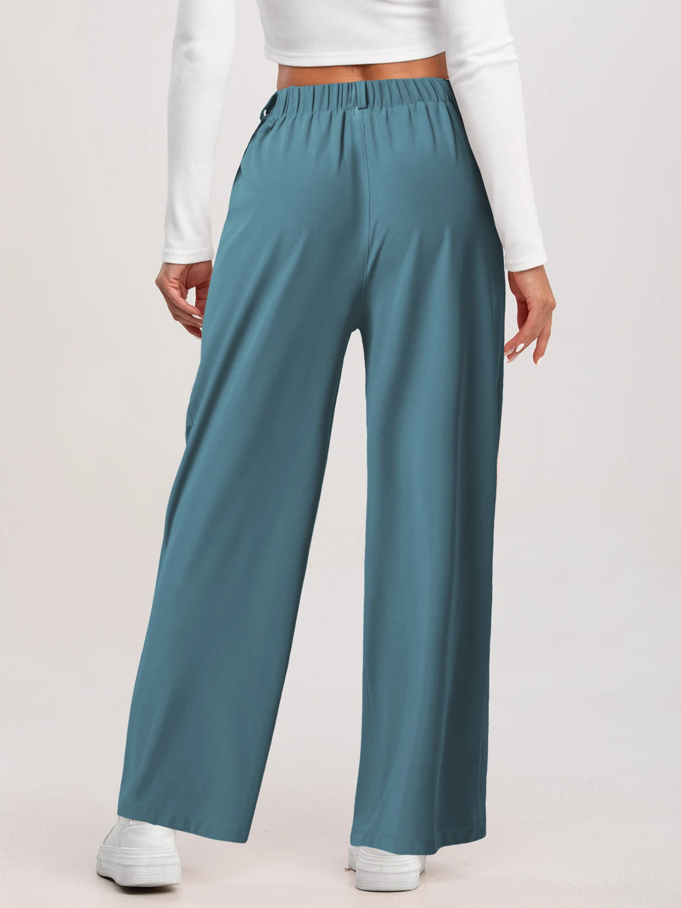 Damenhose, karierte, figurbetonte Hose mit weitem Bein und Taschen, hochtaillierte, lässige, figurbetonte Hose mit weitem Bein für Damen. – Detail 23