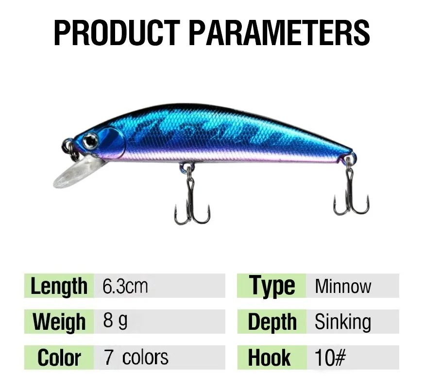 2026 غرق أسماك الصيد السحر 63 مللي متر 8 جرام Jerkbaits Wobblers الطعوم الصلبة ل Panfish سمك السلور Walleye Ima Sukari 63HS Pesca معالجة