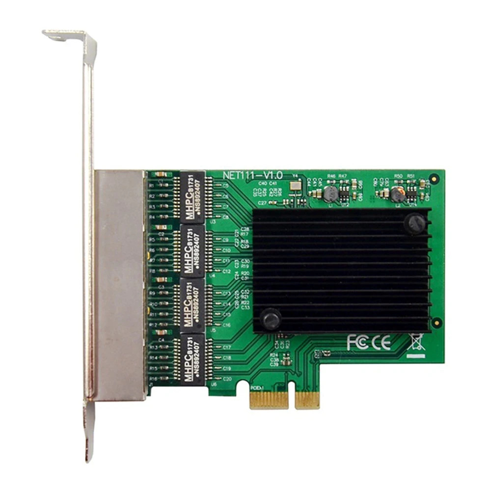 Adaptador de servidor Ethernet RJ-45 de 4 portas Placa de rede Gigabit Interface PCI-E X1