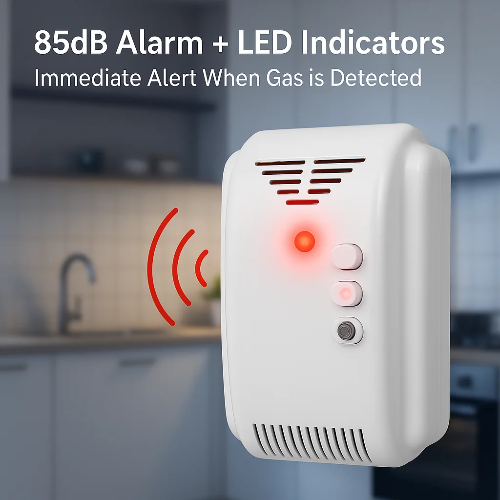 85dB 12V Gas Leak Alarm, High-Stability Sensor, Auto Fault Detection for Fan/Valve Linkage