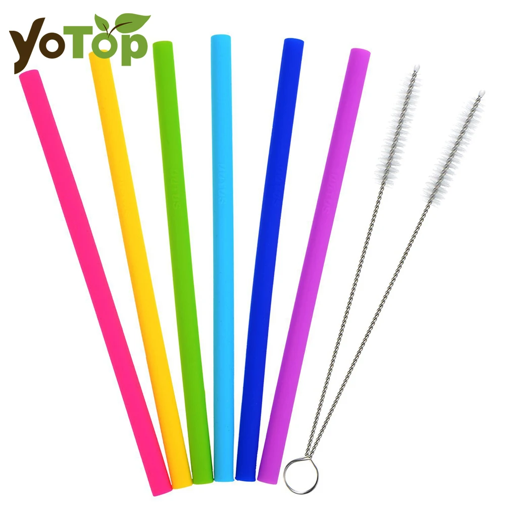 6 Pieces/Set Reusable Silicone Straws Set Extra Long Flexible Straws Colored Folding Straw Cleanable Bar Accessories