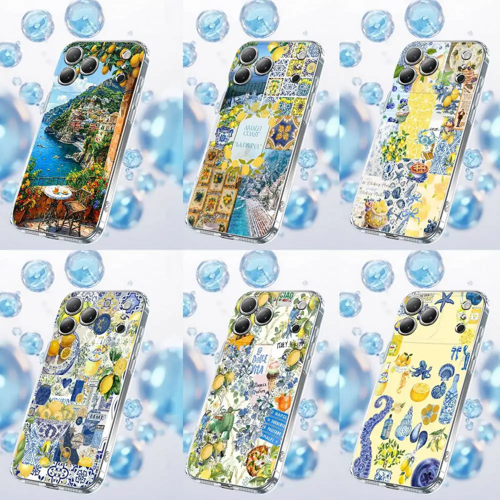 

Amalfi Coast Lemon Sea Ocean Phone Case For iPhone 17,16,15,14,13,12,11 Plus,Pro,Max,Plus,E,SE4,Air,Mini Transparent