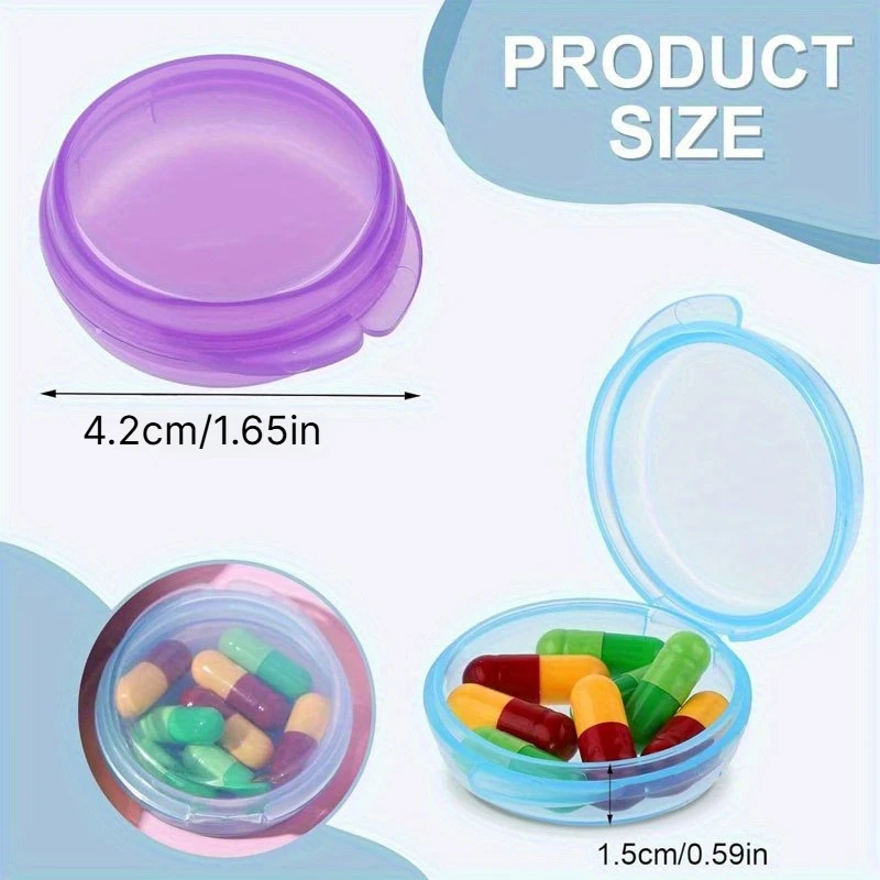 2pcs Portable Mini Pill Storage Boxes, Transparent Round Vitamin Container, Random Color, Travel Outdoor Medicine Holders