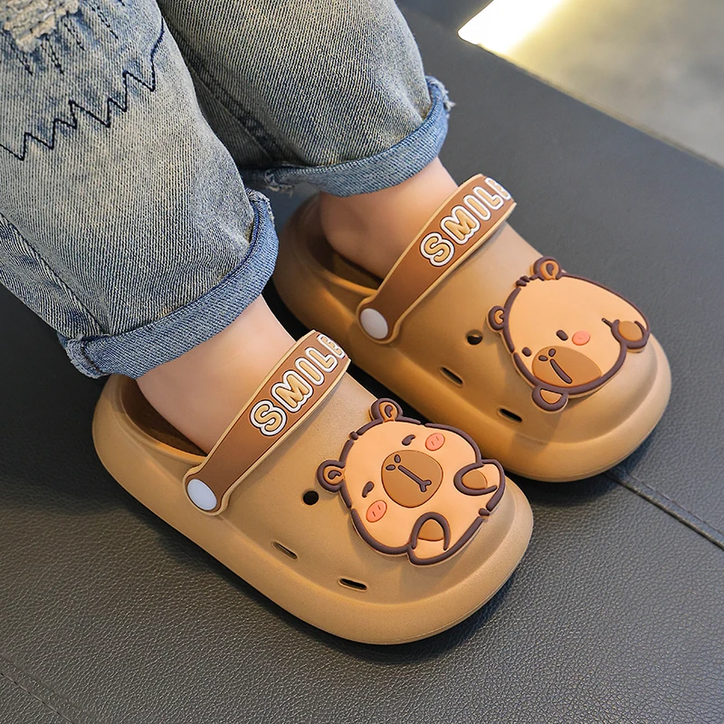 

New Summer Cute Cartoon Capibala Closed-toe Sandals Aged 3-7 Children's Non-Slip Slippers Baby Boys Girls Outdoors Garden Shoes