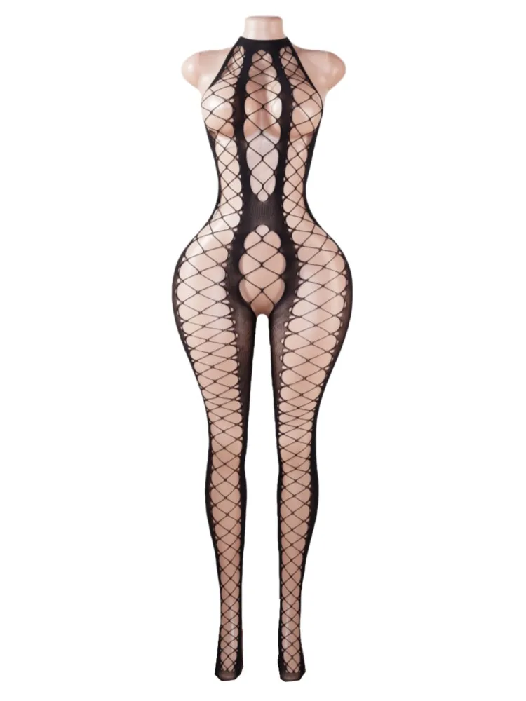 Crotchless Women Sexy Fishnet Stockings Fish Net Pantyhose Mesh Tights Backless Lingerie Thigh High Stocking Hollow Out Lingerie