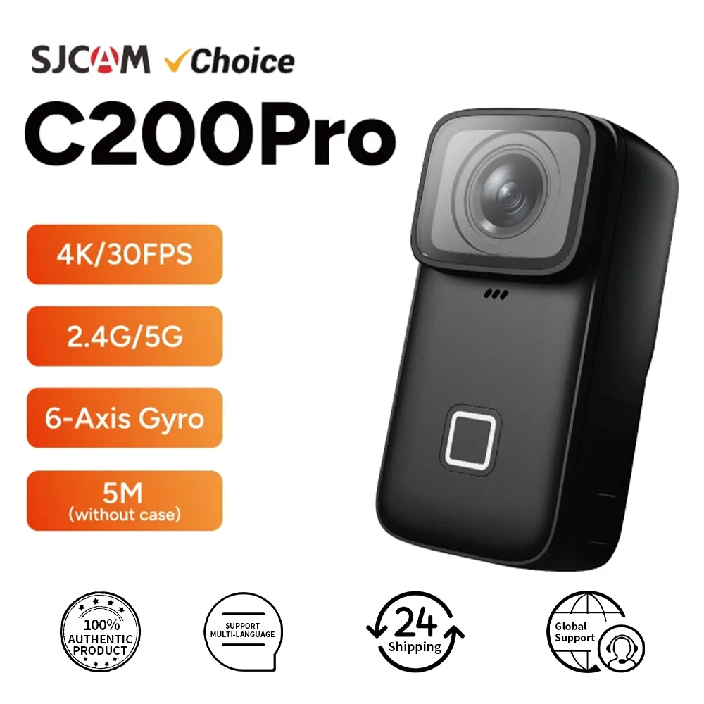 SJCAM C200 Pro 4K Action Camera with Portable Body 5M Waterproof FHD 6-Axis GYRO Video Body 5G WiFi Night Vision Sports DV