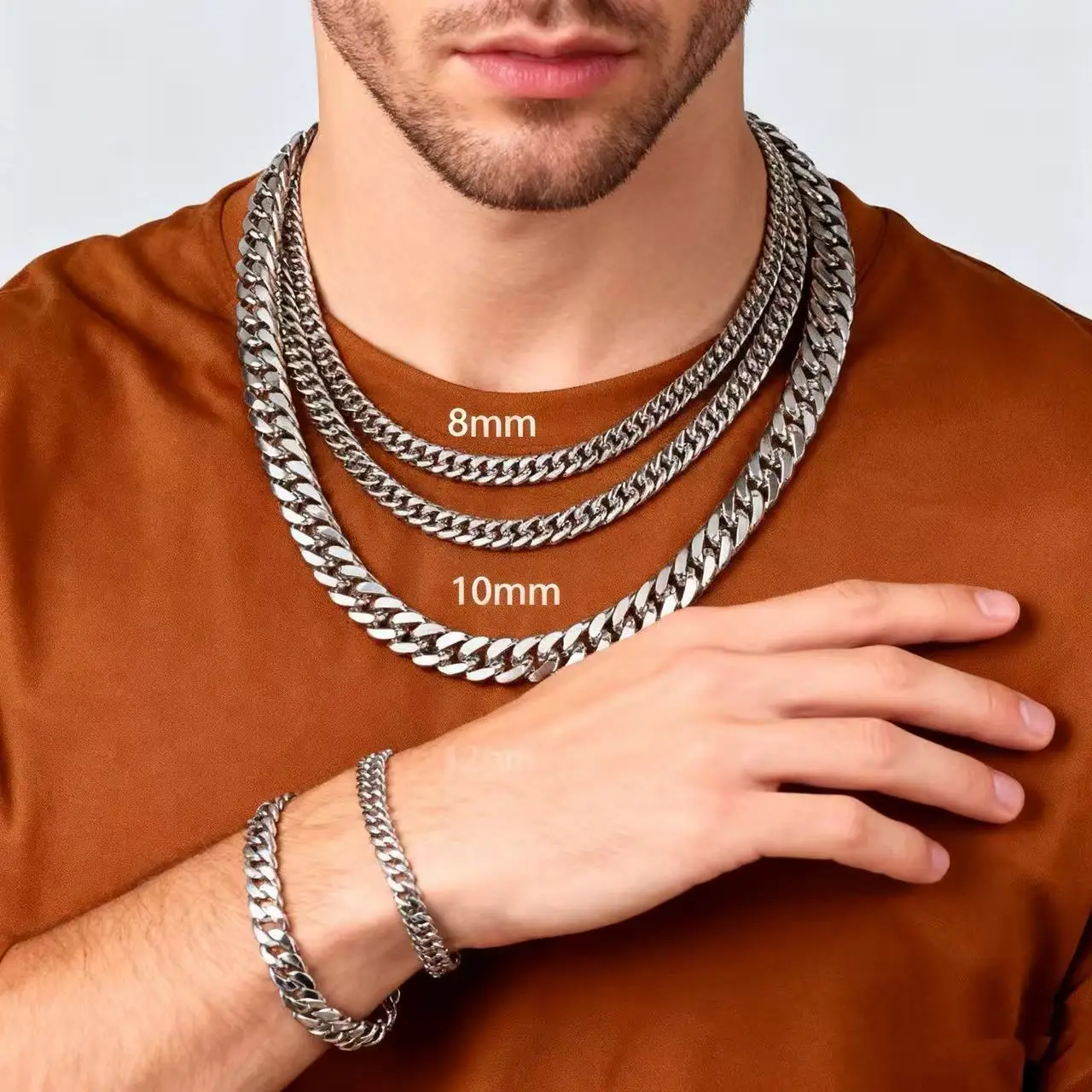 Dicke kubanische Gliederkette aus 316L Edelstahl für Herren, wasserdicht, Punk-Schmuck, Accessoires für Männer, 8/10/12/14 mm breit – Detail 2