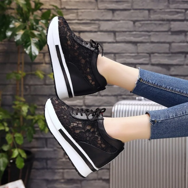 Summer Lace-up Breathable Women Mesh Sneakers Wedges Height Increasing Platform Female Casual Walking Vulcanize Shoes Zapatillas