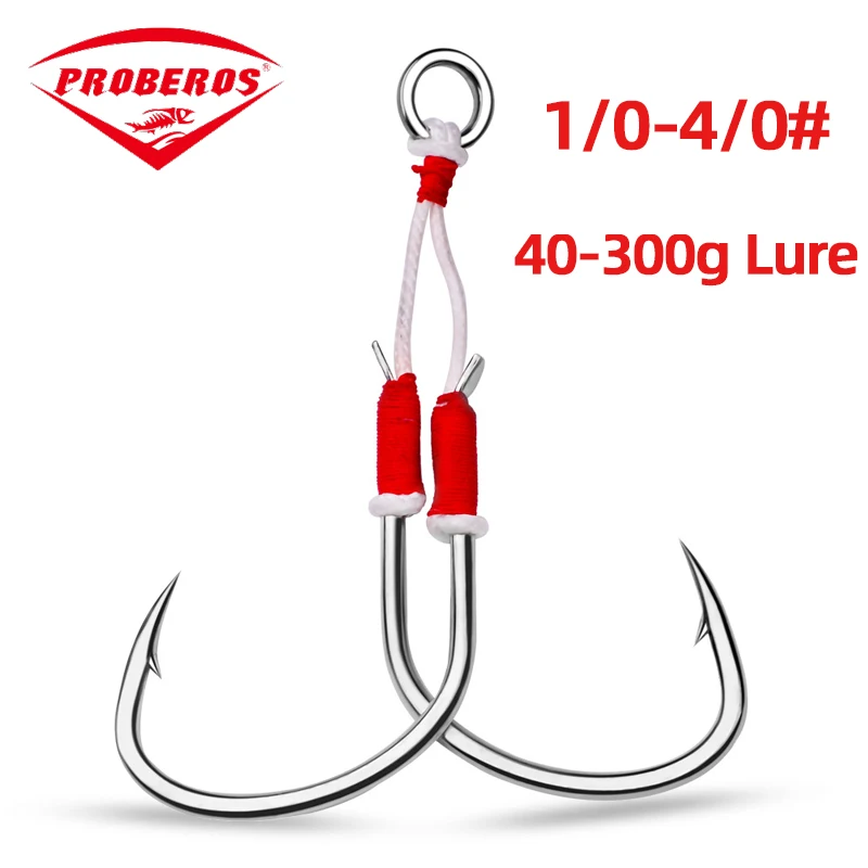 2 Pcs Metal Jig Tail Assist Hooks 1/0-4/0# Solid Ring Jigging Fishhook for 40-300g Lure Fishing Hooks Fishing Hooks Saltwater