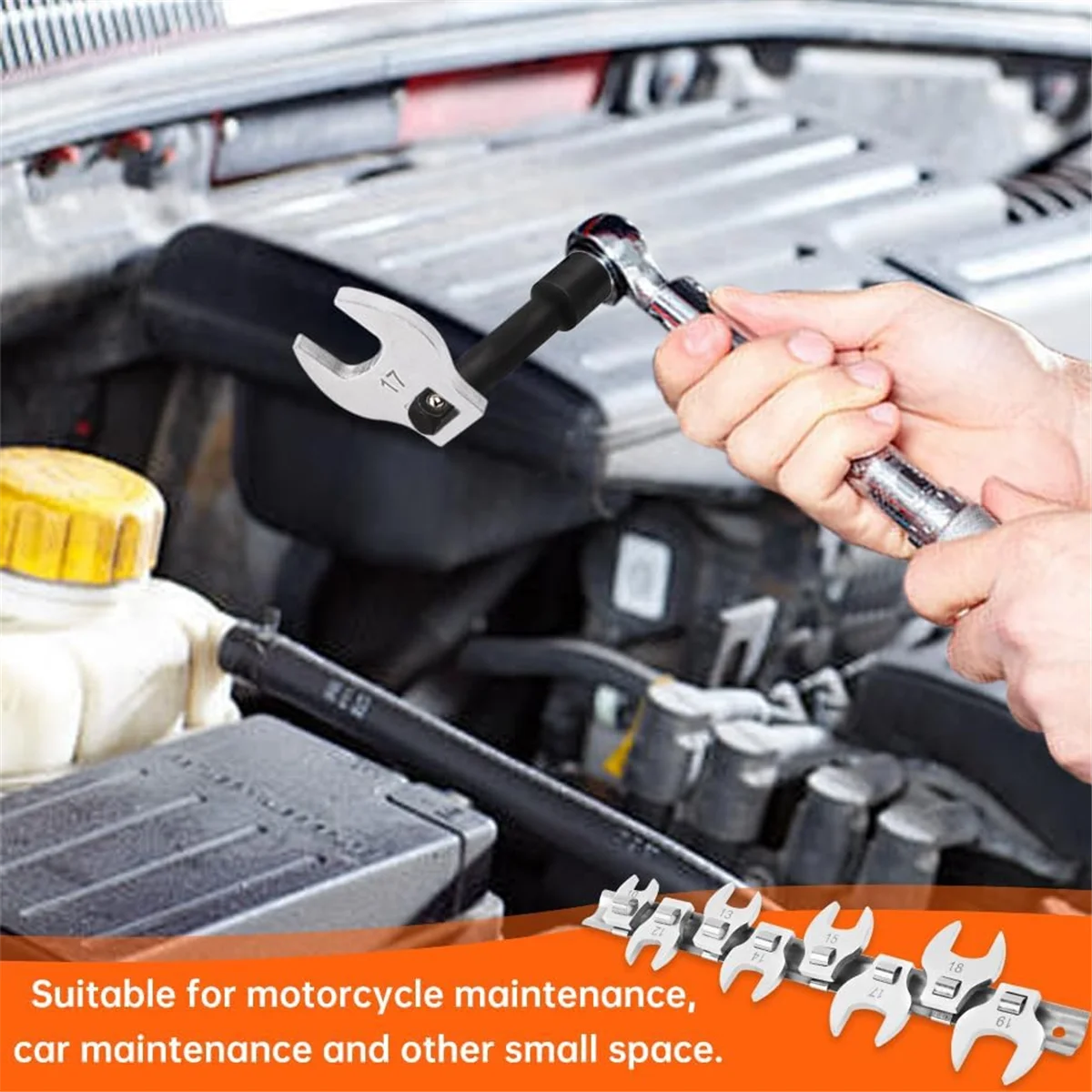 Y31A 크로우풋 렌치 세트, 8피스 크로우풋 렌치 세트 (3/8인치 드라이브용), 래칫 및 토크 렌치, 좁은 공간에서 사용 가능한 패스너