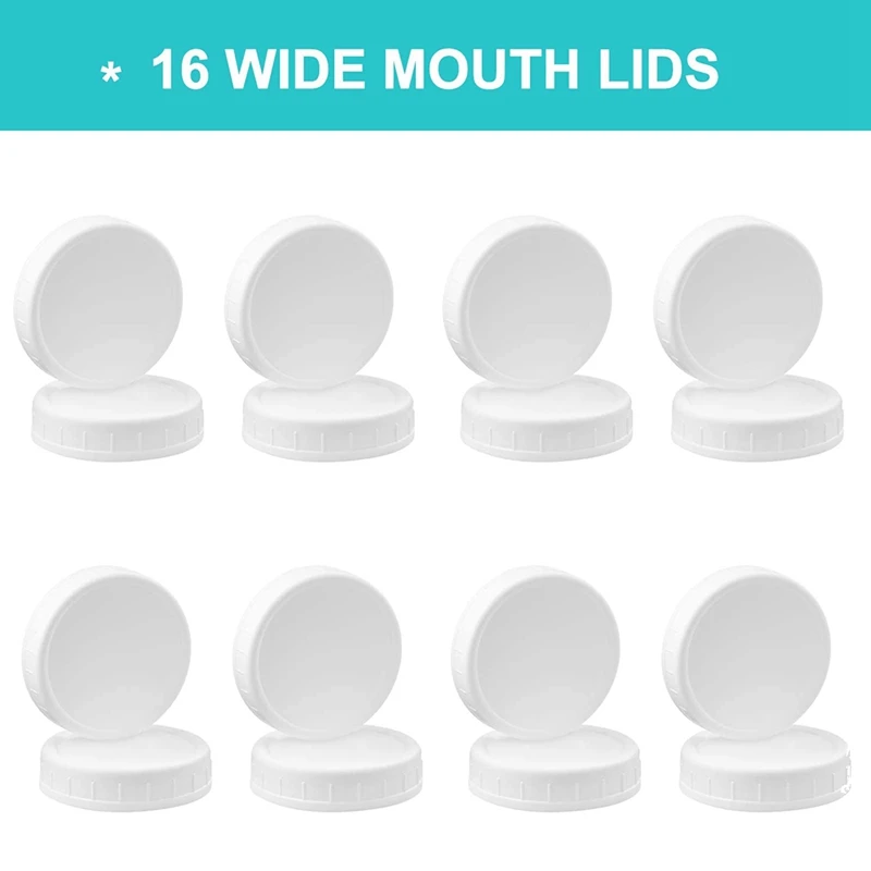 16 Pack Regular Mouth Mason Jar Lids,Plastic Storage Caps for Canning Jars,Leak-Proof and Anti-Scratch Resistant Surface