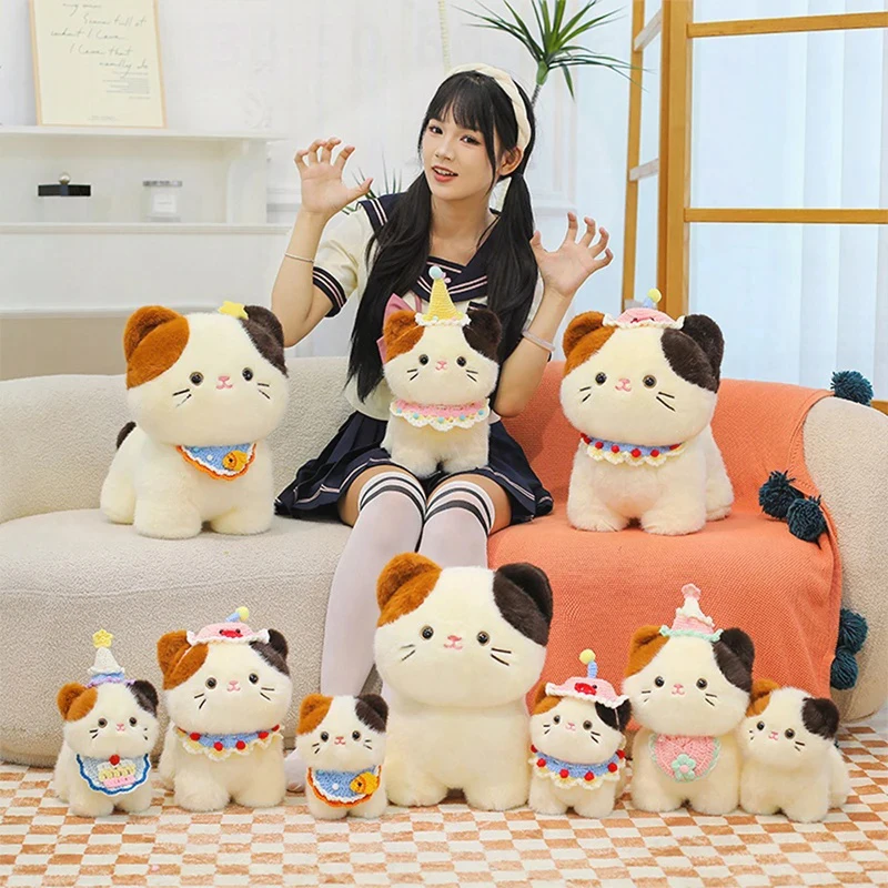 

40cm Kawaii Tricolor Cat Plush Toy Cat Stuffed Doll for Kids Birthday Xmas Gift Adorable Online Popular Furry Kitten Plush Toy