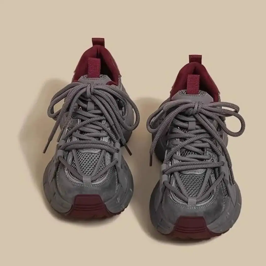 

Women Casual Chunky Sneakers 2026 Spring Thick Soled Women's Lace Up Casual Sneakers Height Increasing Shoes