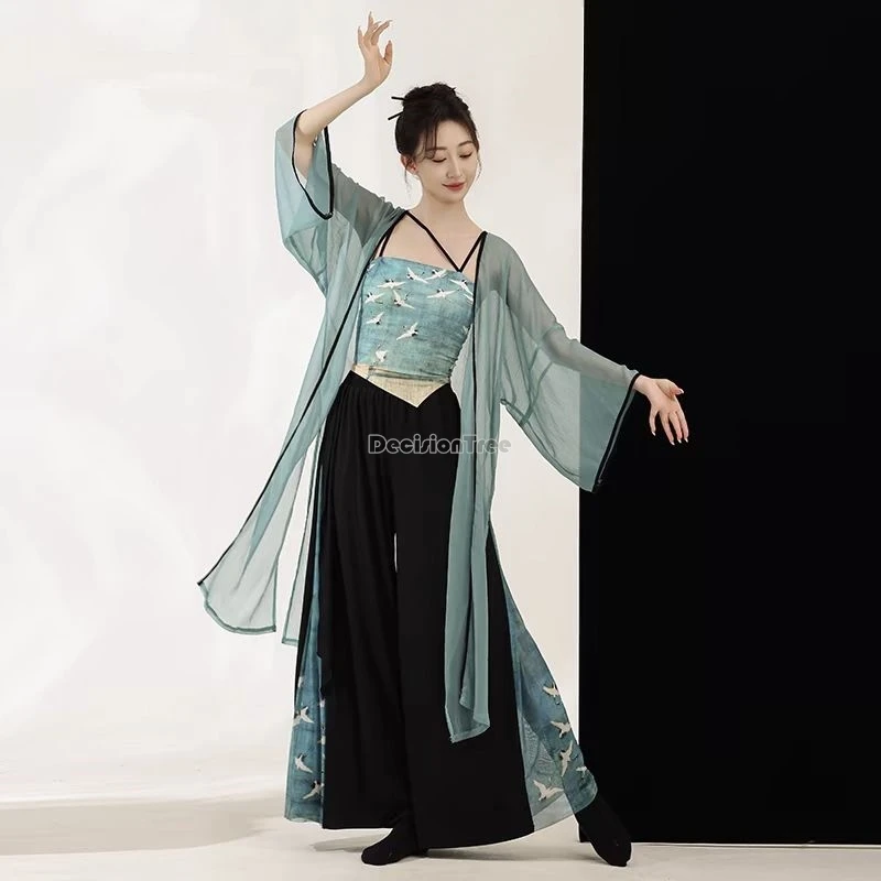 ملابس ممارسة أداء الرقص الكلاسيكي الجديد على الطراز الصيني التقليدي الجديد لعام 2025، غزل أنيق مطبوع عليه عنصر هانفو