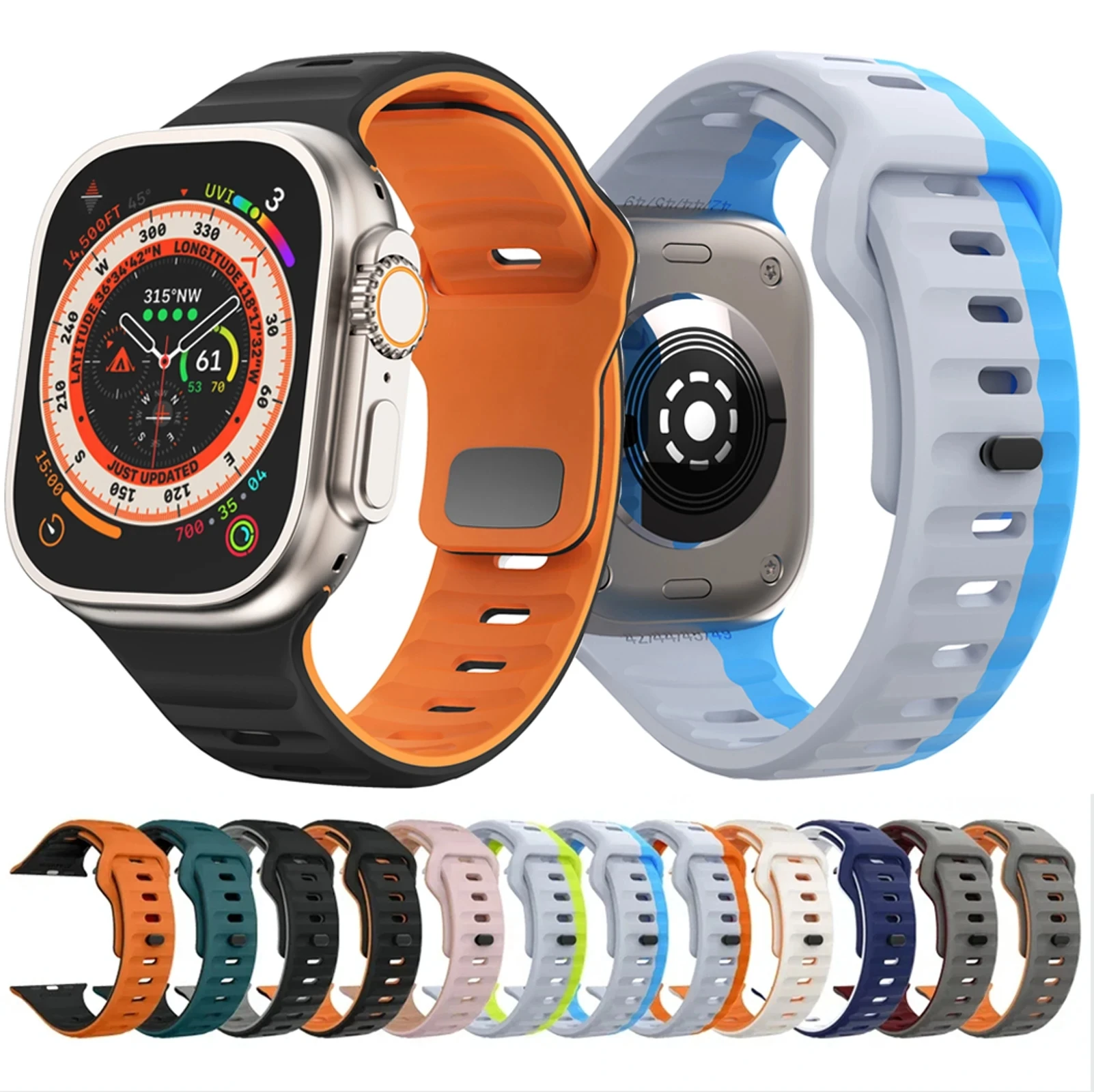 

Ремешок силиконовый спортивный для Apple Watch Band Ultra, спортивный браслет для Iwatch Serise 9 8 7 6 5 4 3 2, 49 мм 45 мм 44 мм 42 мм