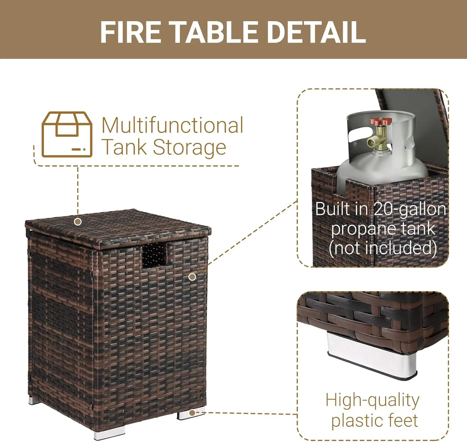 Gas Tank Storage Box, 15.7In Wicker Propane Tank Cover Table For Fire Pit Table And Gas Grill Patio Furniture Brown