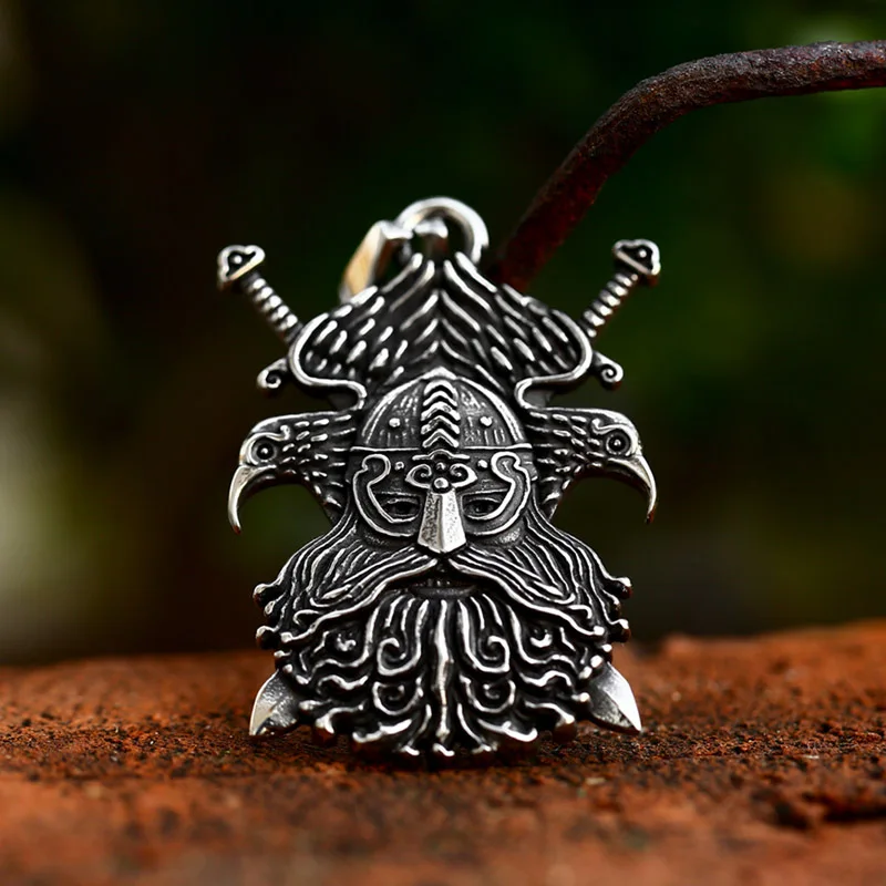 Vintage Creative Viking Pirate Double Eagle Shaped Stainless Steel Pendant Necklace Fashion Men's Sweater Chain Accessories