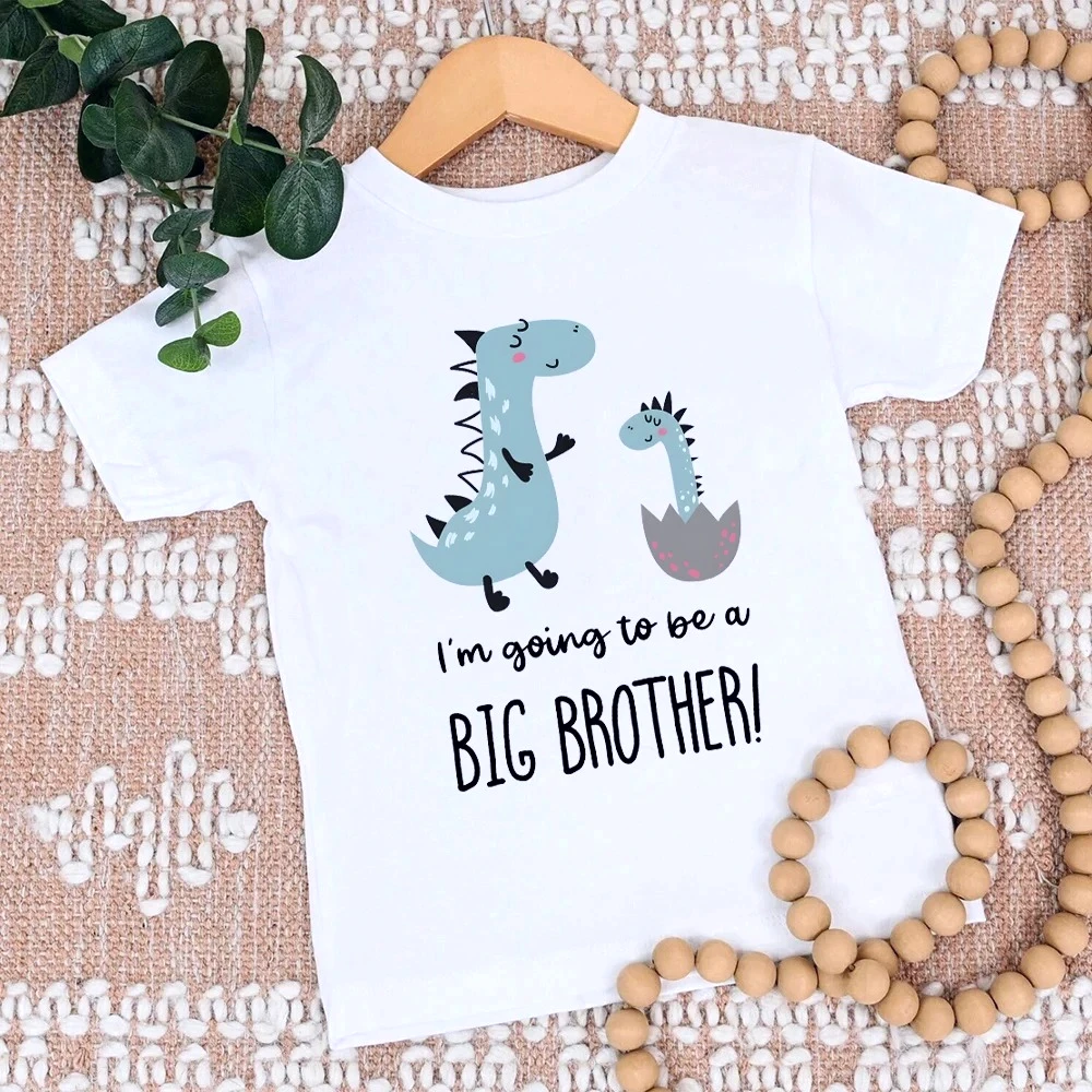 T-shirt enfant imprimé « Dinosaur & I'm Going To Be Big A Brother », décontracté à manches courtes, vêtements d'annonce de grossesse 2026
